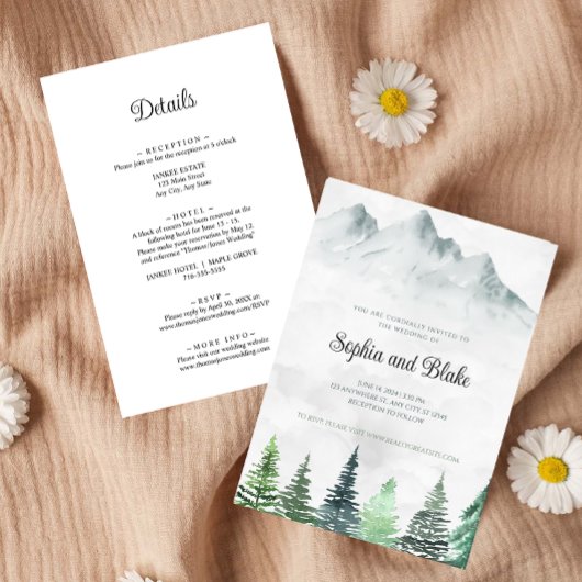 Invitation Rustic Mountains & Forest Watercolor Mariage