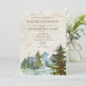 Invitation Rustic Mountains Forest Watercolor Mariage photo (Debout devant)