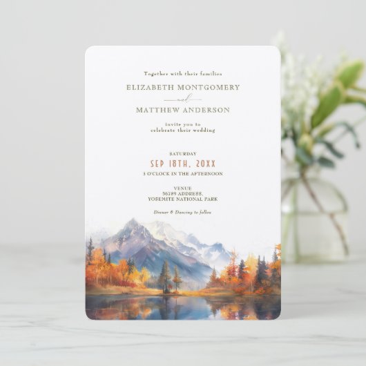 Invitation Rustic Mountains Lake Automne Mariage d'hiver (Debout devant)