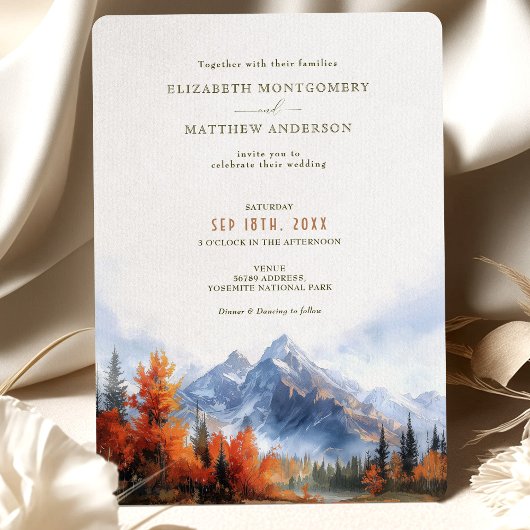 Invitation Rustic Mountains Lake Automne Mariage d'hiver