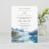 Invitation Rustic Mountains Lake Montana QR Code Wedding (Debout devant)
