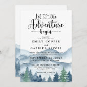 Invitation Rustic Mountains Mariage d'aquarelle de forêt (Devant / Derrière)