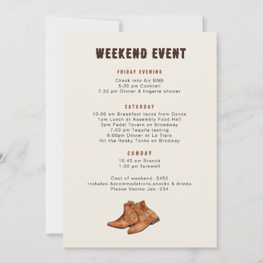 Invitation Rustic Nash Bash Bachelorette Weekend  (Dos)