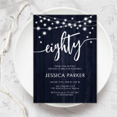 Invitation Rustic Navy 80e fête d'anniversaire