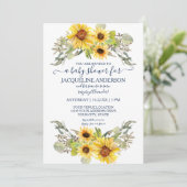 Invitation Rustic Navy Baby shower floral de tournesol bleu (Debout devant)