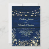 Invitation Rustic Navy Bleu String éclaire le Mariage floral (Devant)
