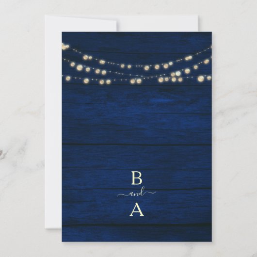 Invitation Rustic Navy Bleu String éclaire le Mariage floral (Dos)