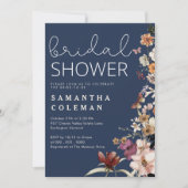 Invitation Rustic Navy Blue Boho Wildfolwer Fête des mariées (Devant)