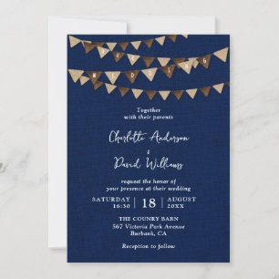 Invitation Rustic Navy Blue Burlap Bunlap Mariage