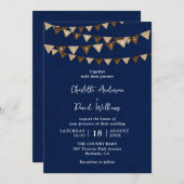 Invitation Rustic Navy Blue Burlap Bunlap Mariage (Devant / Derrière)