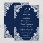 Invitation Rustic Navy Blue Manger Boire et être marié Mariag (Devant / Derrière)