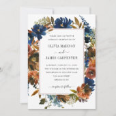 Invitation Rustic Navy Blue Terracotta Floral Fall Wedding (Devant)