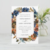 Invitation Rustic Navy Blue Terracotta Floral Fall Wedding (Debout devant)