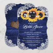 Invitation Rustic Navy Blue Wood Lace Sunflower Bridal Shower (Devant / Derrière)
