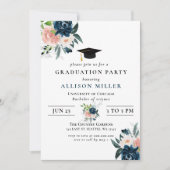 Invitation Rustic Navy Blush Floral Botanical Graduation (Devant)