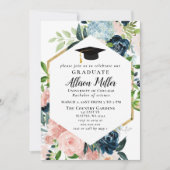 Invitation Rustic Navy Blush Floral Botanical Graduation (Devant)