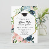 Invitation Rustic Navy Blush Floral Botanical Graduation (Debout devant)
