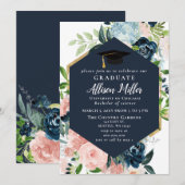 Invitation Rustic Navy Blush Floral Botanical Graduation (Devant / Derrière)