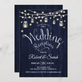 Invitation Rustic Navy Bois & Lumières Réception de mariage (Devant / Derrière)