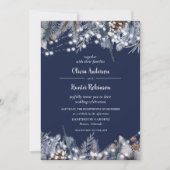 Invitation Rustic Navy Éclairage Chaîne Hiver Mariage Invitat (Devant)