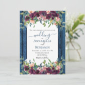 Invitation Rustic Navy et Mariage floral de Bourgogne (Debout devant)