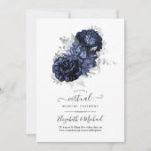 Invitation Rustic Navy et Silver Floral Mariage virtuel (Devant)