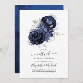 Invitation Rustic Navy et Silver Floral Mariage virtuel (Devant / Derrière)