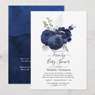 Invitation Rustic Navy & Faux Parties scintillant Silver Driv