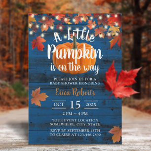 Invitation Rustic Navy Grange Automne quitte Baby shower Citr