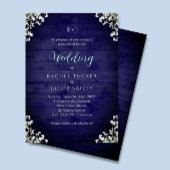Invitation Rustic Navy Wood Baby's Breath Floral Wedding
