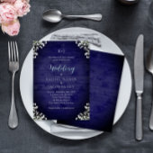 Invitation Rustic Navy Wood Baby's Breath Floral Wedding