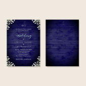 Invitation Rustic Navy Wood Baby's Breath Floral Wedding