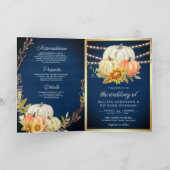 Invitation Rustic Navy Wood Sunflower Pumpkin QR Code Wedding (Intérieur)