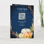 Invitation Rustic Navy Wood Sunflower Pumpkin QR Code Wedding (Dos)