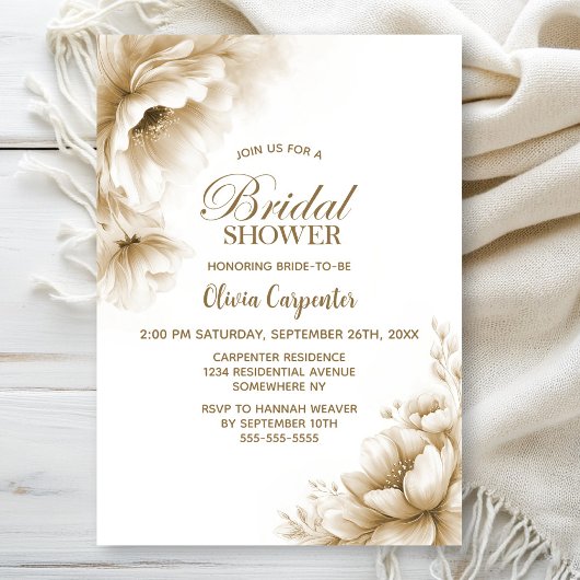 Invitation Rustic Neutral Floral Bridal Shower