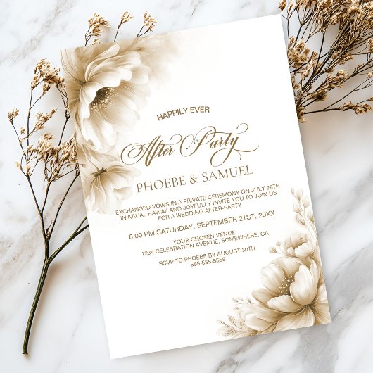 Invitation Rustic Neutral Floral Wedding After Party