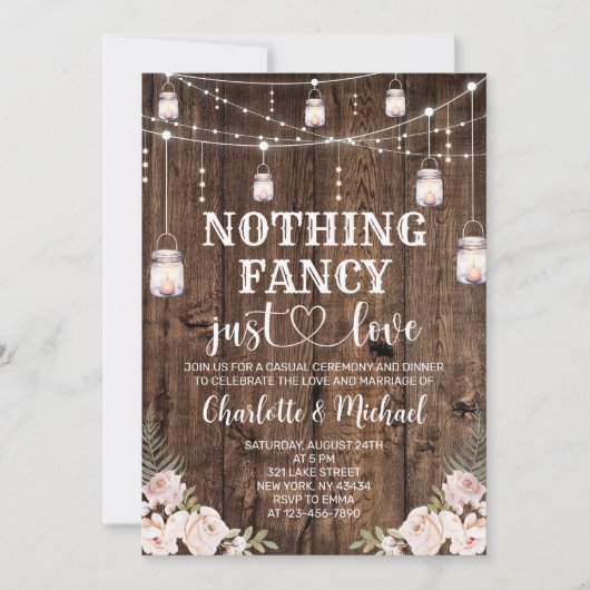 Invitation Rustic Nothing Fancy Just Love Wedding (Devant)