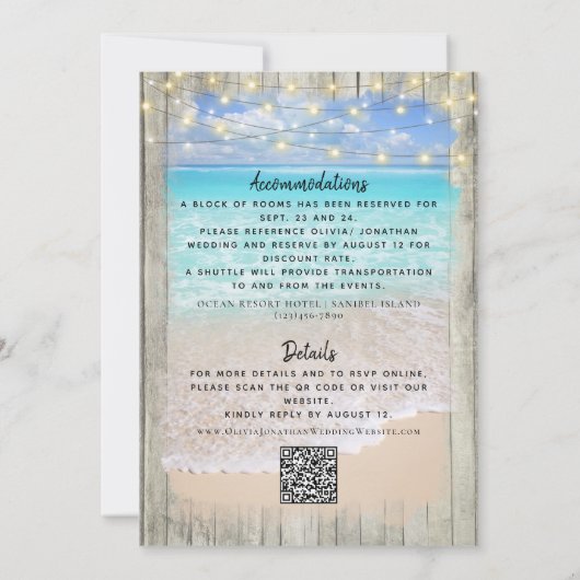 Invitation Rustic Ocean Beach Wedding QR Code Tout en un (Dos)