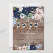 Invitation Rustic Oh Baby Marine Bleu Blush Baby shower flora (Devant)