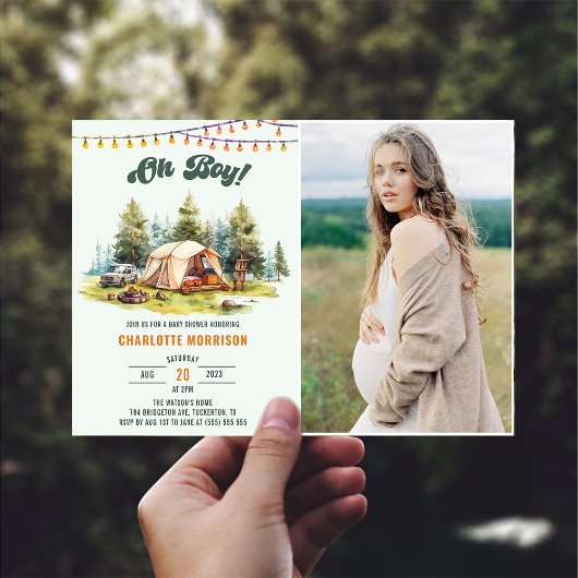 Invitation Rustic Oh Boy Camping Baby shower Party Photo