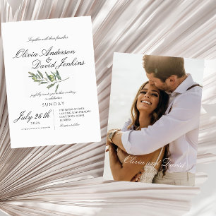 Invitation Rustic Olive Mariage Script photo Mariage élégant