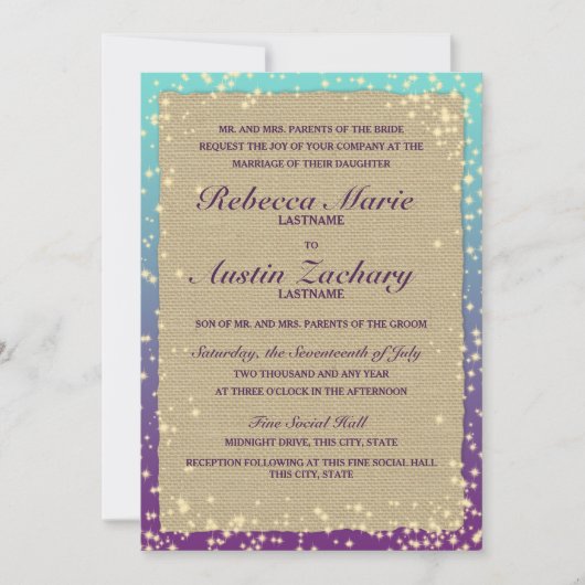 Invitation Rustic Ombre' Sparkle Mariage (Devant)