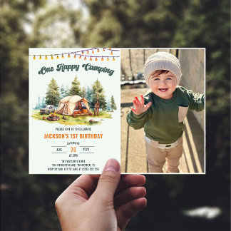 Invitation Rustic One Happy Camper 1st Birthday Party Photo