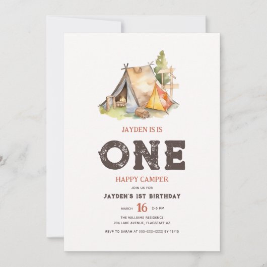 Invitation Rustic One Happy Camper Anniversaire (Devant)