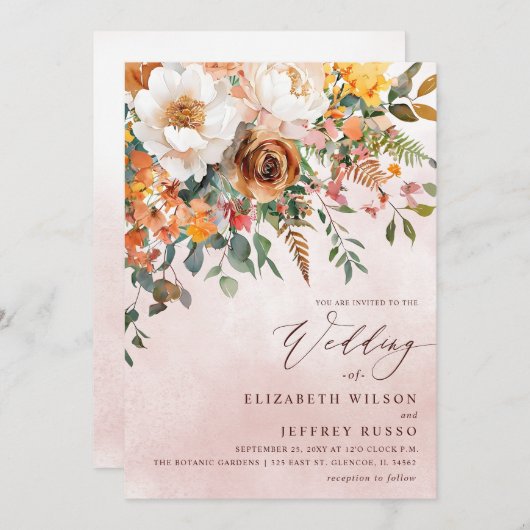 Invitation Rustic Orange Floral Fall Wedding (Devant / Derrière)