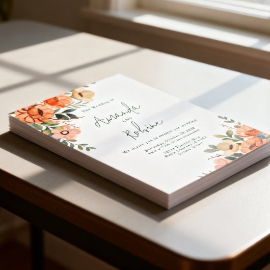 Invitation Rustic Orange Floral Wedding