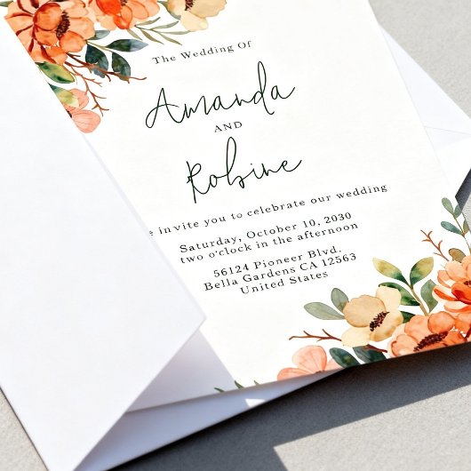 Invitation Rustic Orange Floral Wedding