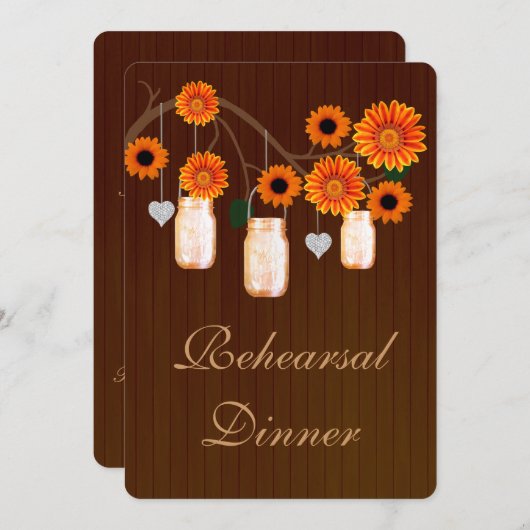 Invitation Rustic Orange Mason Jars Dîner de répétition Invit (Devant / Derrière)