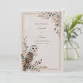 Invitation Rustic Owl Folk Art Mariage (Debout devant)