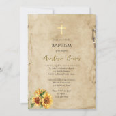 Invitation Rustic Parchment Sunflowers Orthodox Baptism (Devant)